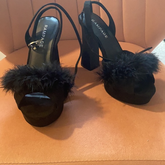 Faux Black Fur Heels - Picture 4 of 4